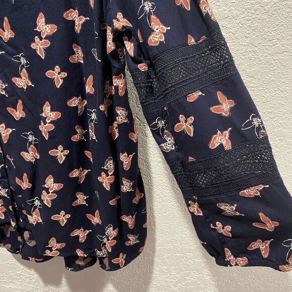 Lane Bryant Butterfly Navy Blue Long Sleeve Button Front Shirt Women’s 14/16 - Picture 6 of 12